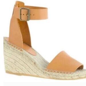 J.Crew Corsica Caramel Leather Ankle Strap Espadrille Wedge Sandals Size 7